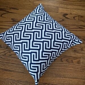 Vintage Blue and White Chevron Design Square Pillow. Fine Fabric, Down. 20 x 20